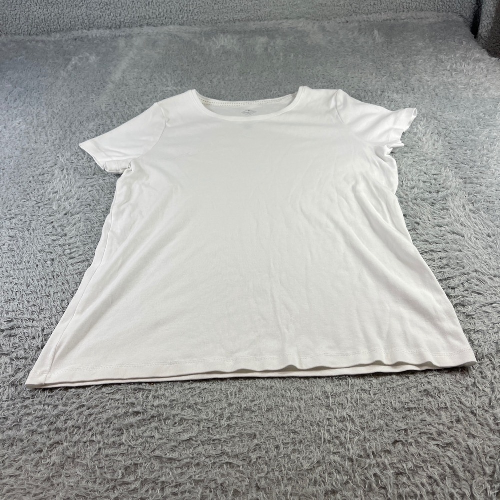 St Johns Bay Essential Tee White Crew Neck Short Sleeve Shirt Womens Size M
